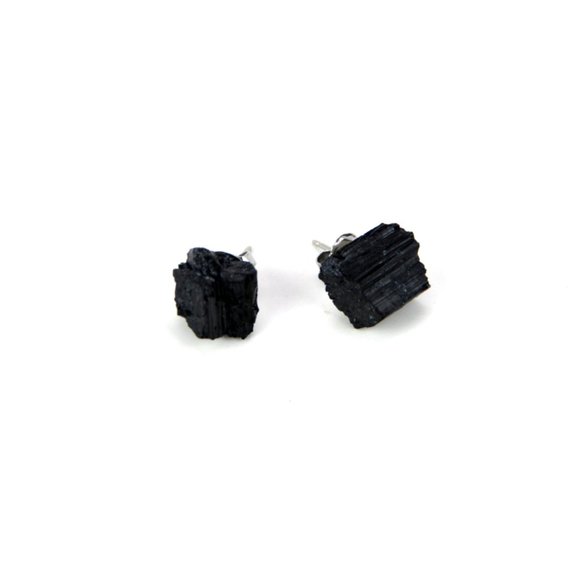 Rough Black Tourmaline Post Earrings - Picture 1 of 6
